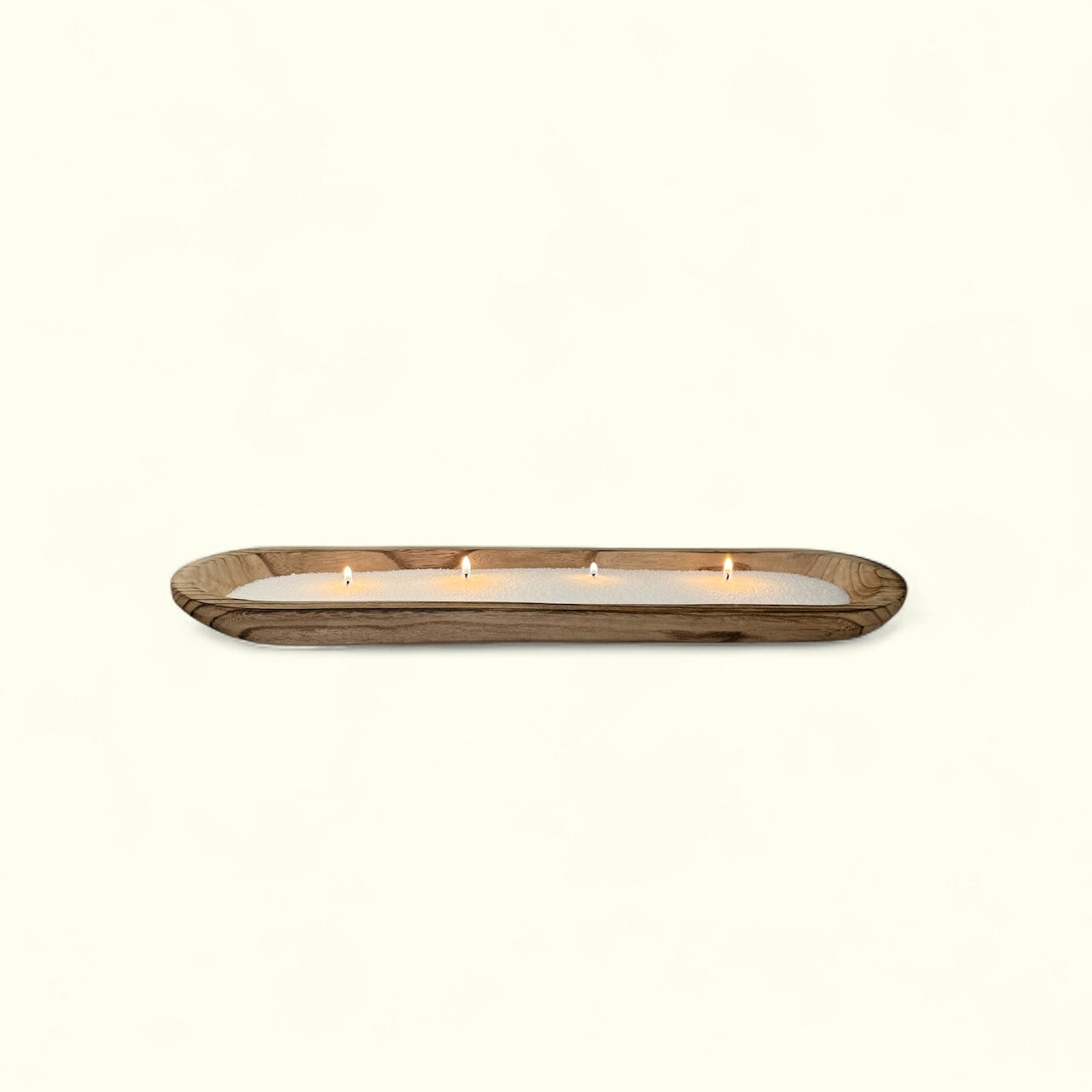 Recipiente de madera alargado para velas | Molde artesanal para cera perlada | Base decorativa natural