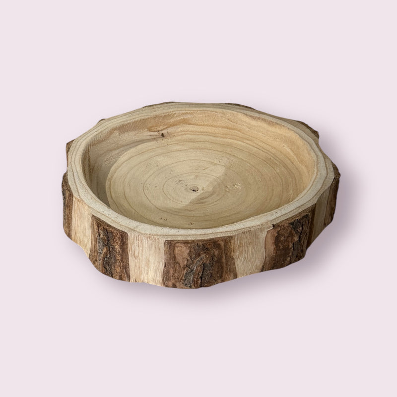 Recipiente redondo de madera rústica para velas | Molde artesanal para cera perlada | Base decorativa estilo natural
