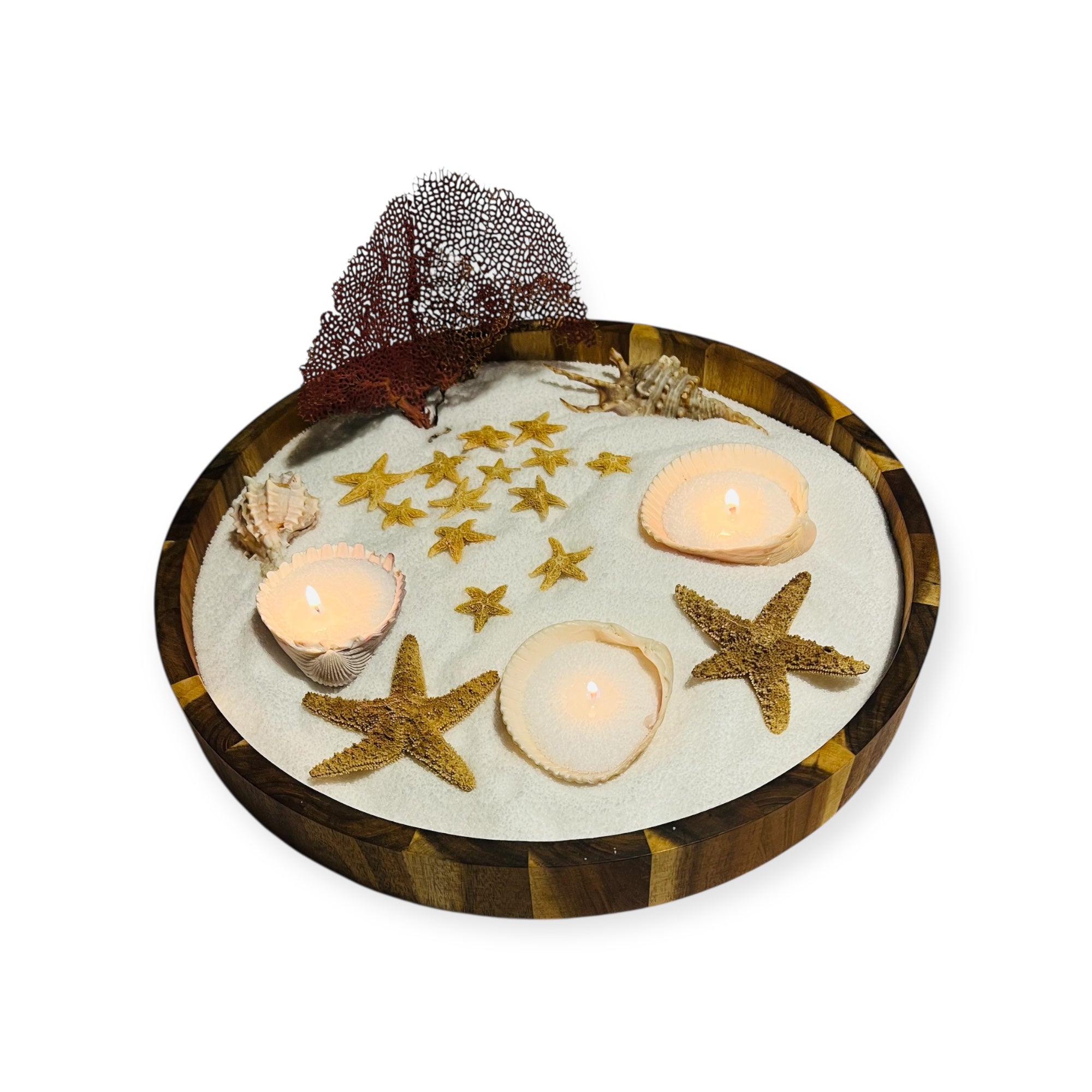 Recipiente redondo de madera para velas | Molde artesanal para cera perlada | Base decorativa minimalista